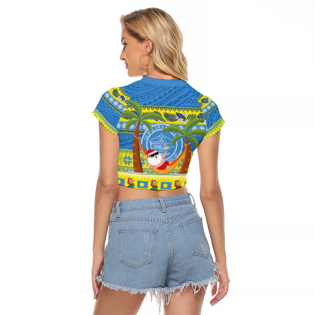 Palau Christmas Raglan Cropped T Shirt Chilling Santa Ungil Kurismas - Polynesian Pride