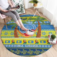 Palau Christmas Round Carpet Chilling Santa Ungil Kurismas - Polynesian Pride