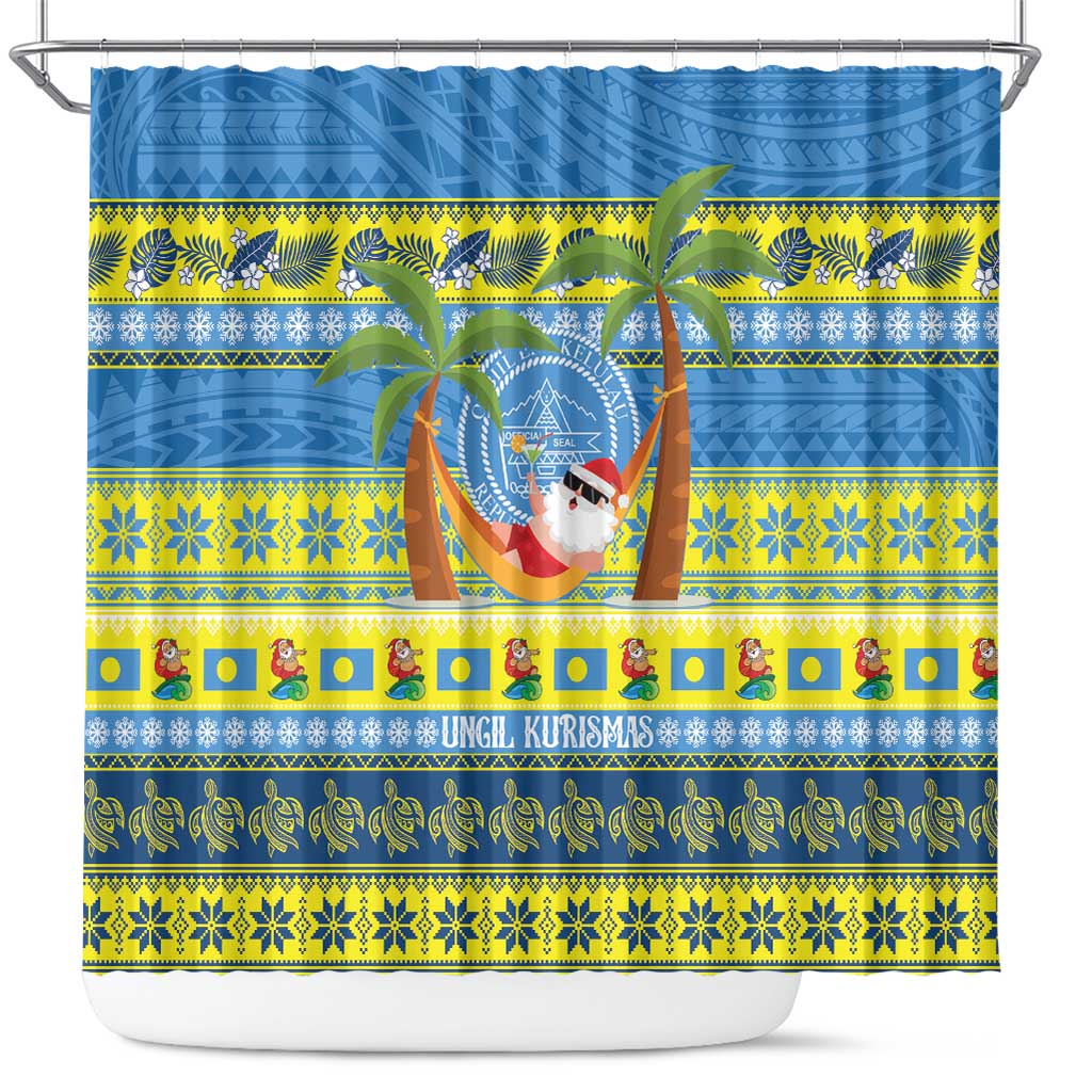 Palau Christmas Shower Curtain Chilling Santa Ungil Kurismas LT14 Yellow - Polynesian Pride