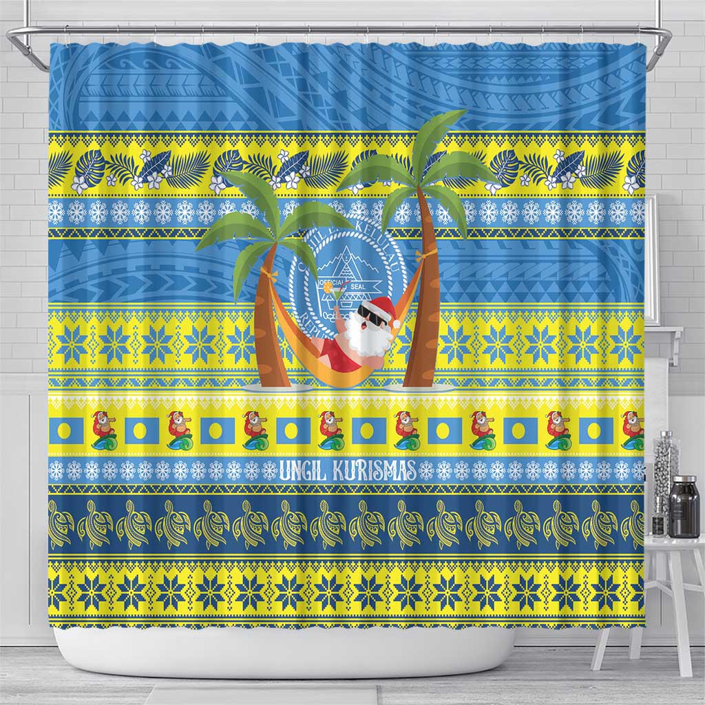 Palau Christmas Shower Curtain Chilling Santa Ungil Kurismas LT14 - Polynesian Pride