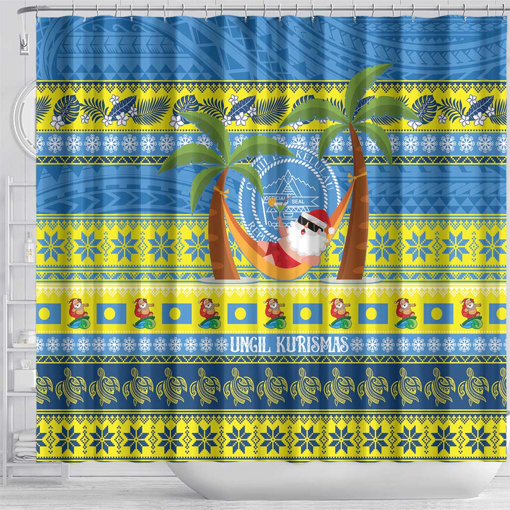 Palau Christmas Shower Curtain Chilling Santa Ungil Kurismas LT14 - Polynesian Pride