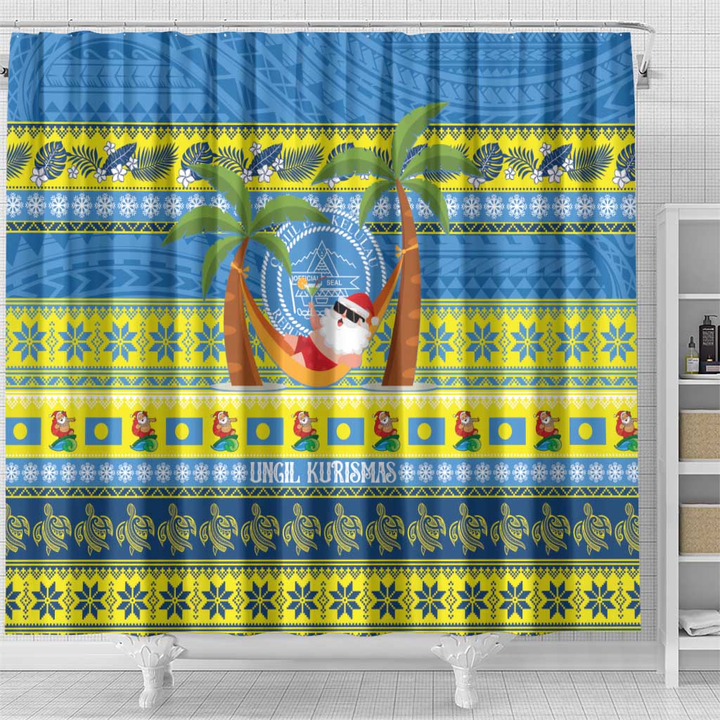 Palau Christmas Shower Curtain Chilling Santa Ungil Kurismas LT14 - Polynesian Pride