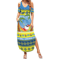 Palau Christmas Summer Maxi Dress Chilling Santa Ungil Kurismas LT14 Women Yellow - Polynesian Pride