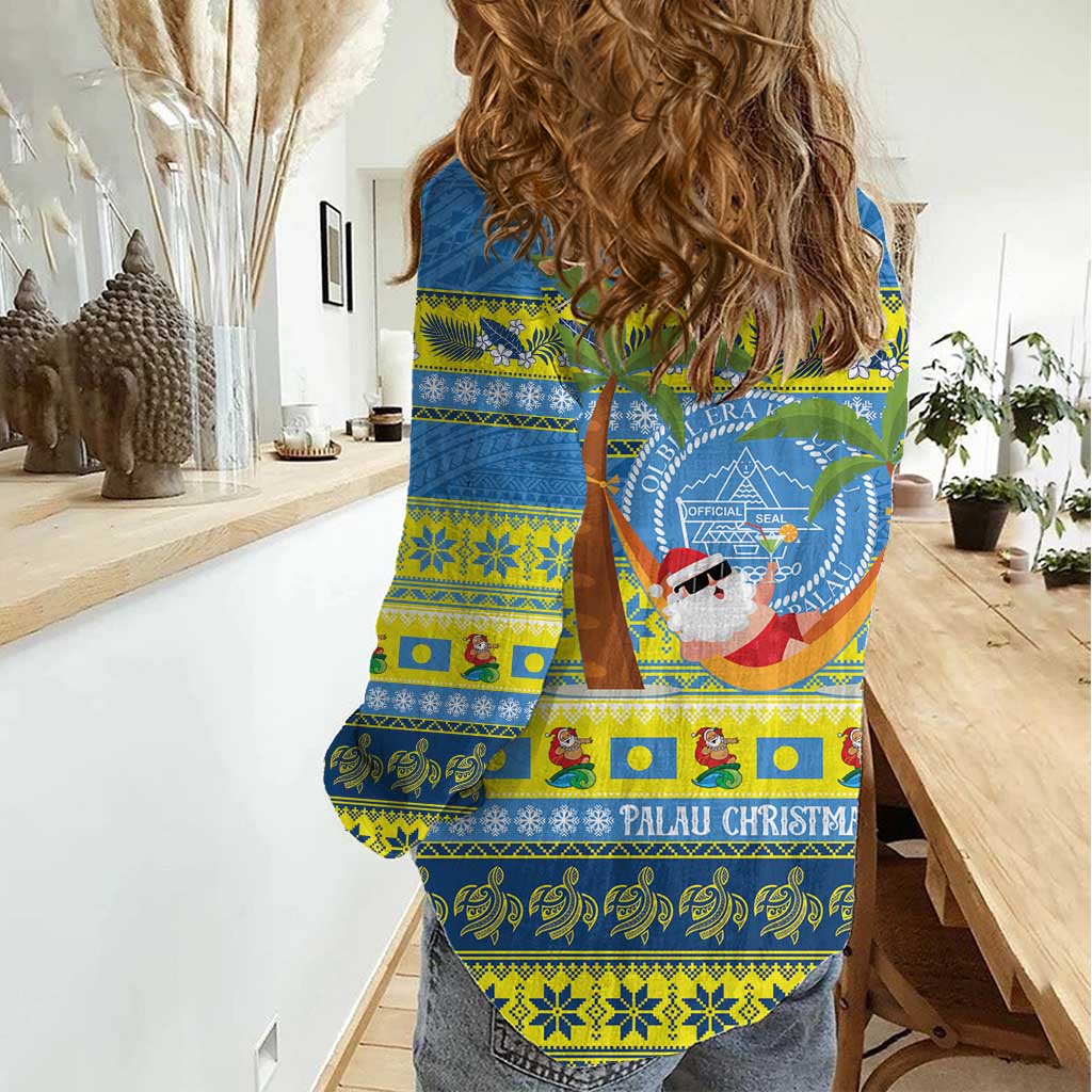 Palau Christmas Women Casual Shirt Chilling Santa Ungil Kurismas LT14 - Polynesian Pride