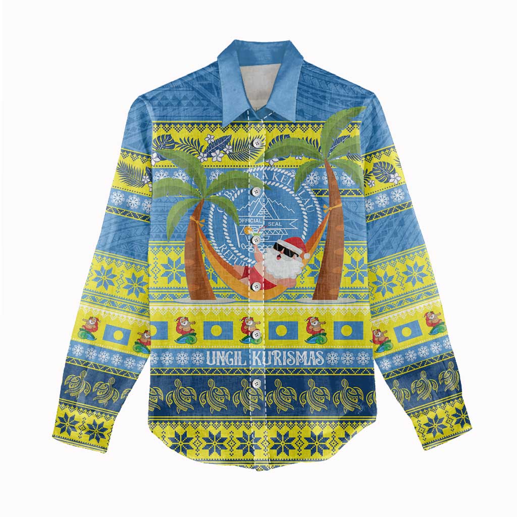 Palau Christmas Women Casual Shirt Chilling Santa Ungil Kurismas LT14 - Polynesian Pride