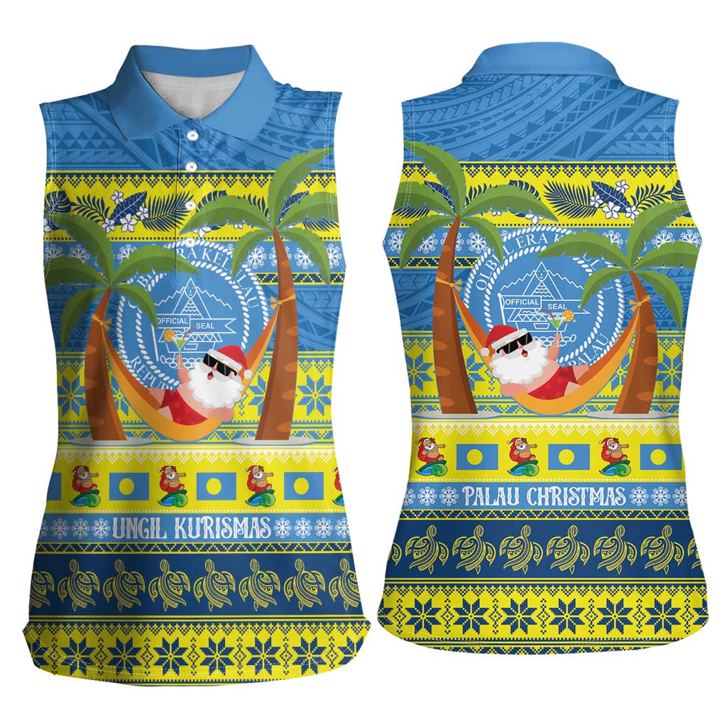 Palau Christmas Women Sleeveless Polo Shirt Chilling Santa Ungil Kurismas LT14 - Polynesian Pride