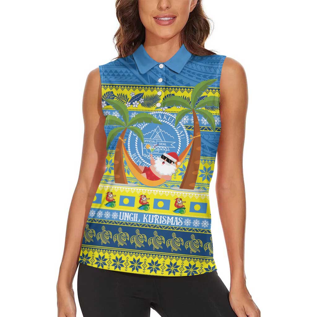 Palau Christmas Women Sleeveless Polo Shirt Chilling Santa Ungil Kurismas LT14 - Polynesian Pride
