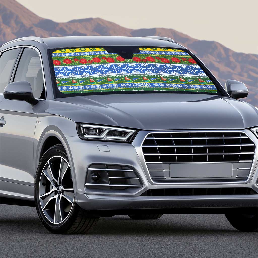 Solomon Islands Christmas Auto Sun Shade The Solomons Melanesian Meri Krismas - Polynesian Pride