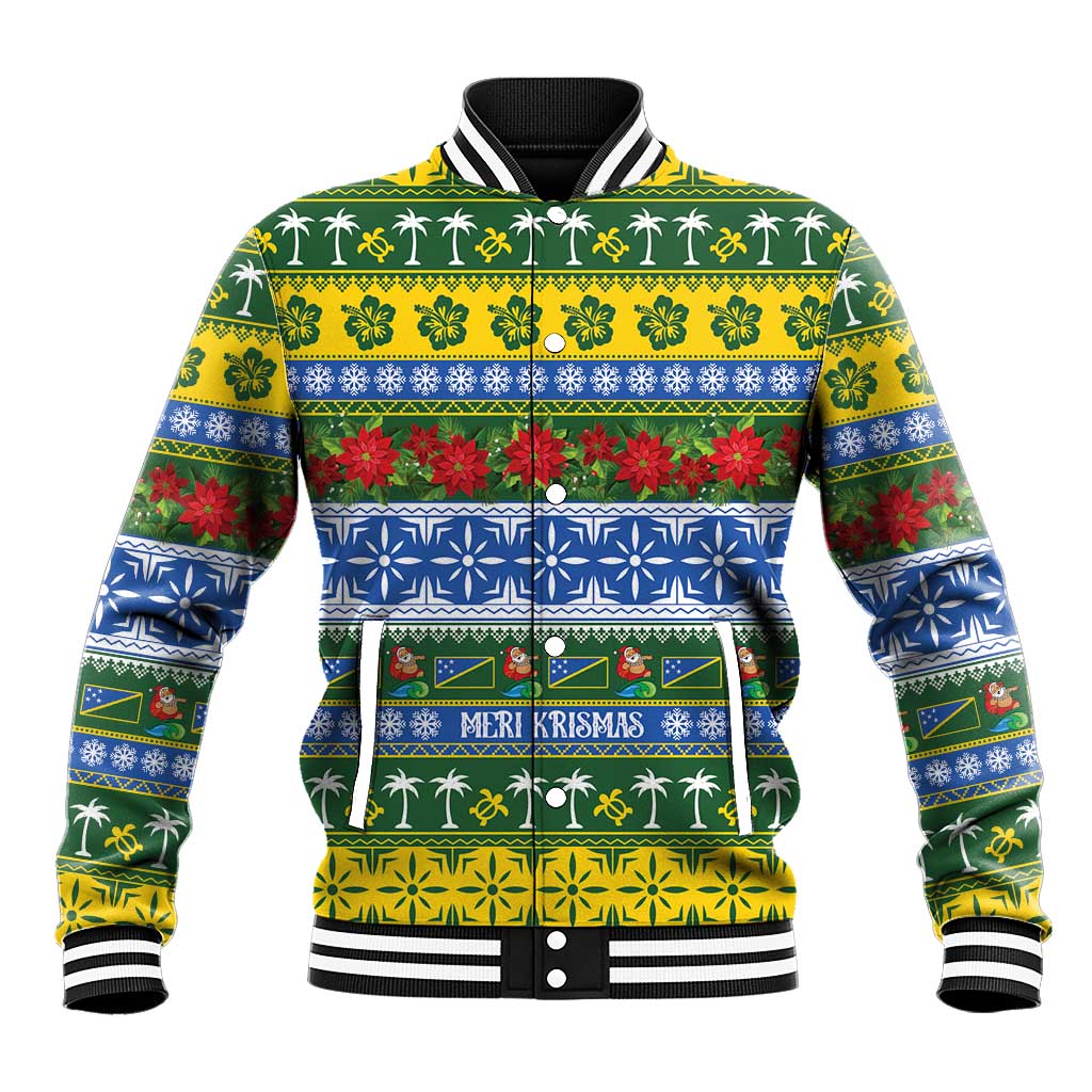 Solomon Islands Christmas Baseball Jacket The Solomons Melanesian Meri Krismas LT14 Unisex Green - Polynesian Pride