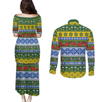 Solomon Islands Christmas Couples Matching Puletasi and Long Sleeve Button Shirt The Solomons Melanesian Meri Krismas LT14 - Polynesian Pride