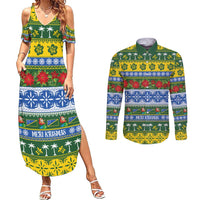 Solomon Islands Christmas Couples Matching Summer Maxi Dress and Long Sleeve Button Shirt The Solomons Melanesian Meri Krismas LT14 Green - Polynesian Pride