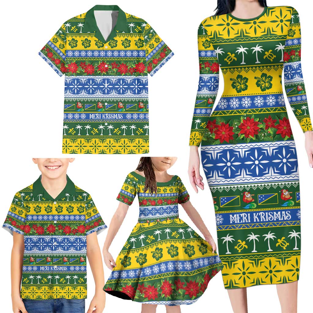 Solomon Islands Christmas Family Matching Long Sleeve Bodycon Dress and Hawaiian Shirt The Solomons Melanesian Meri Krismas - Polynesian Pride