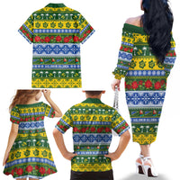 Solomon Islands Christmas Family Matching Off The Shoulder Long Sleeve Dress and Hawaiian Shirt The Solomons Melanesian Meri Krismas - Polynesian Pride