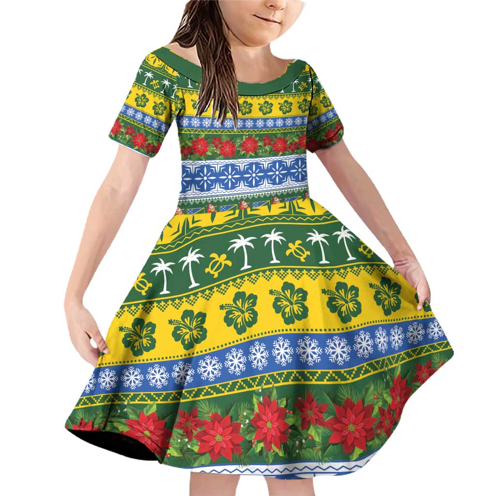 Solomon Islands Christmas Family Matching Off Shoulder Short Dress and Hawaiian Shirt The Solomons Melanesian Meri Krismas - Polynesian Pride
