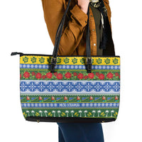 Solomon Islands Christmas Leather Tote Bag The Solomons Melanesian Meri Krismas - Polynesian Pride