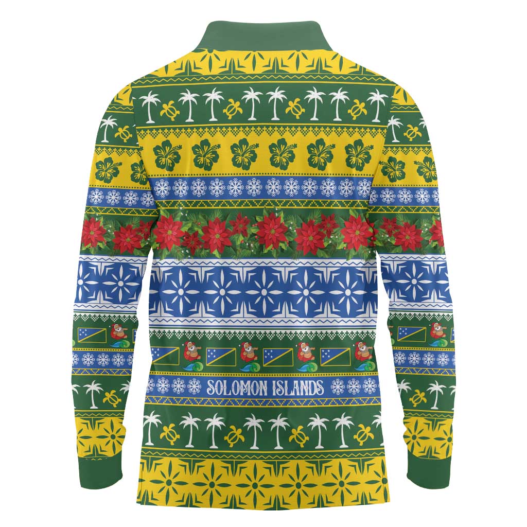 Solomon Islands Christmas Long Sleeve Polo Shirt The Solomons Melanesian Meri Krismas LT14 - Polynesian Pride
