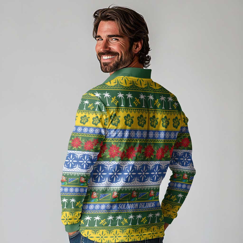 Solomon Islands Christmas Long Sleeve Polo Shirt The Solomons Melanesian Meri Krismas LT14 - Polynesian Pride