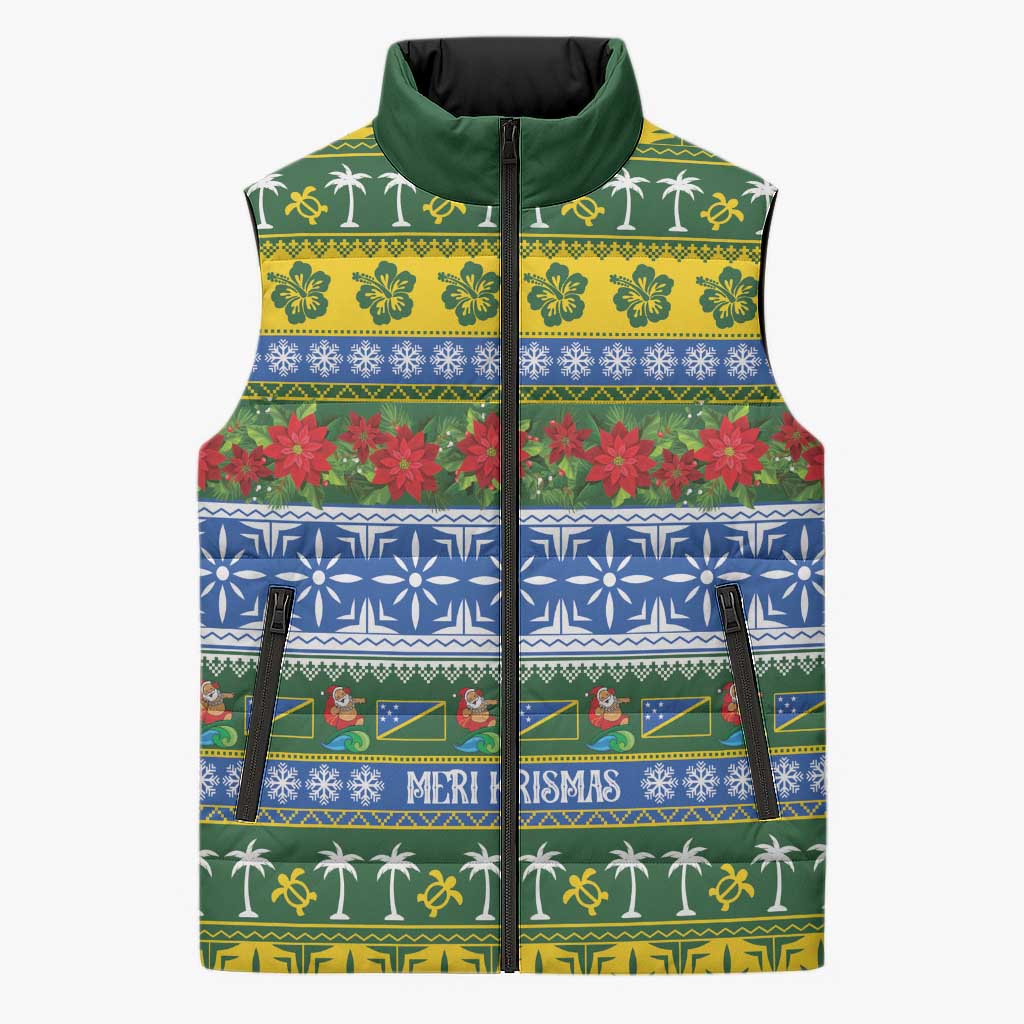 Solomon Islands Christmas Sleeveless Puffer Jacket The Solomons Melanesian Meri Krismas - Polynesian Pride