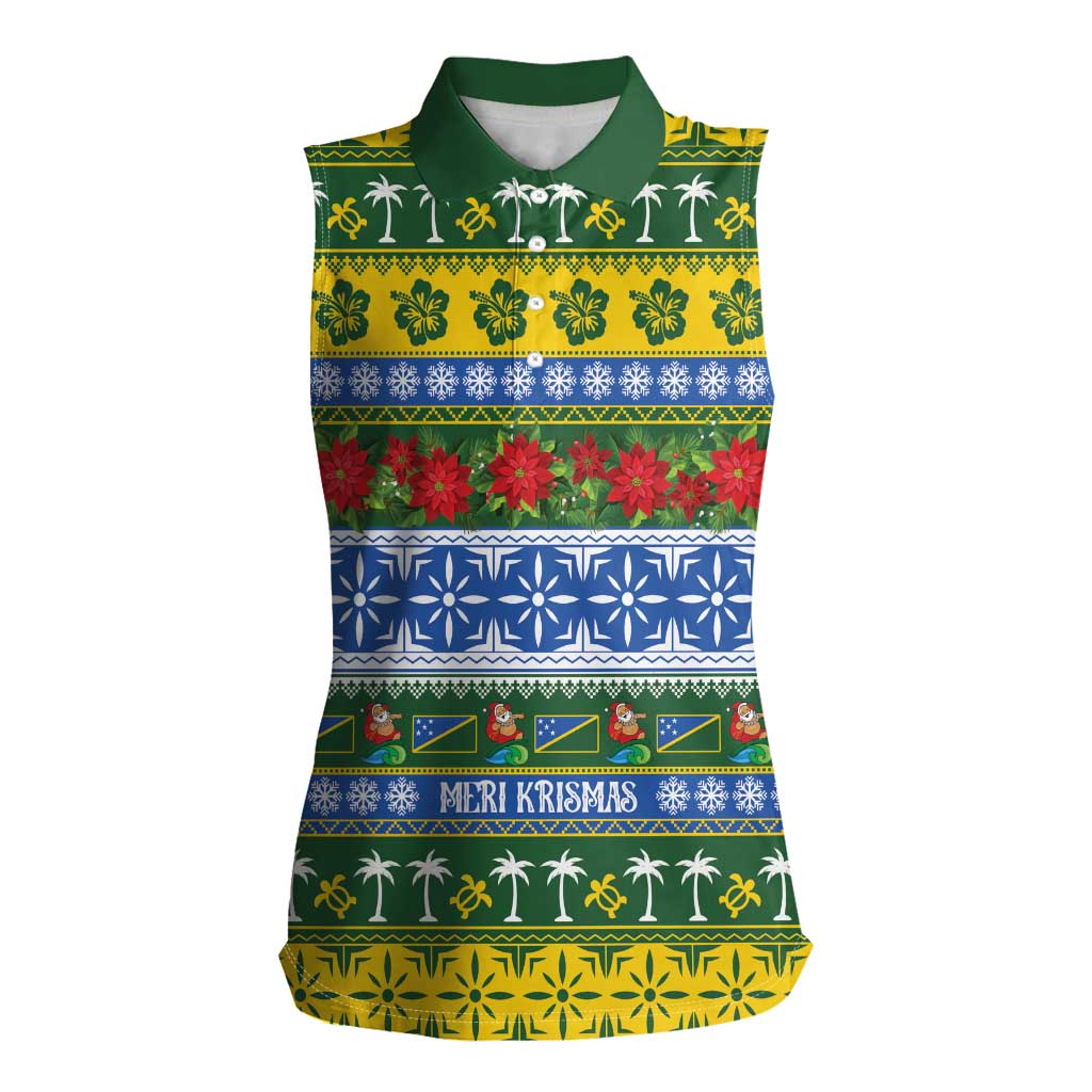 Solomon Islands Christmas Women Sleeveless Polo Shirt The Solomons Melanesian Meri Krismas LT14 Female Green - Polynesian Pride
