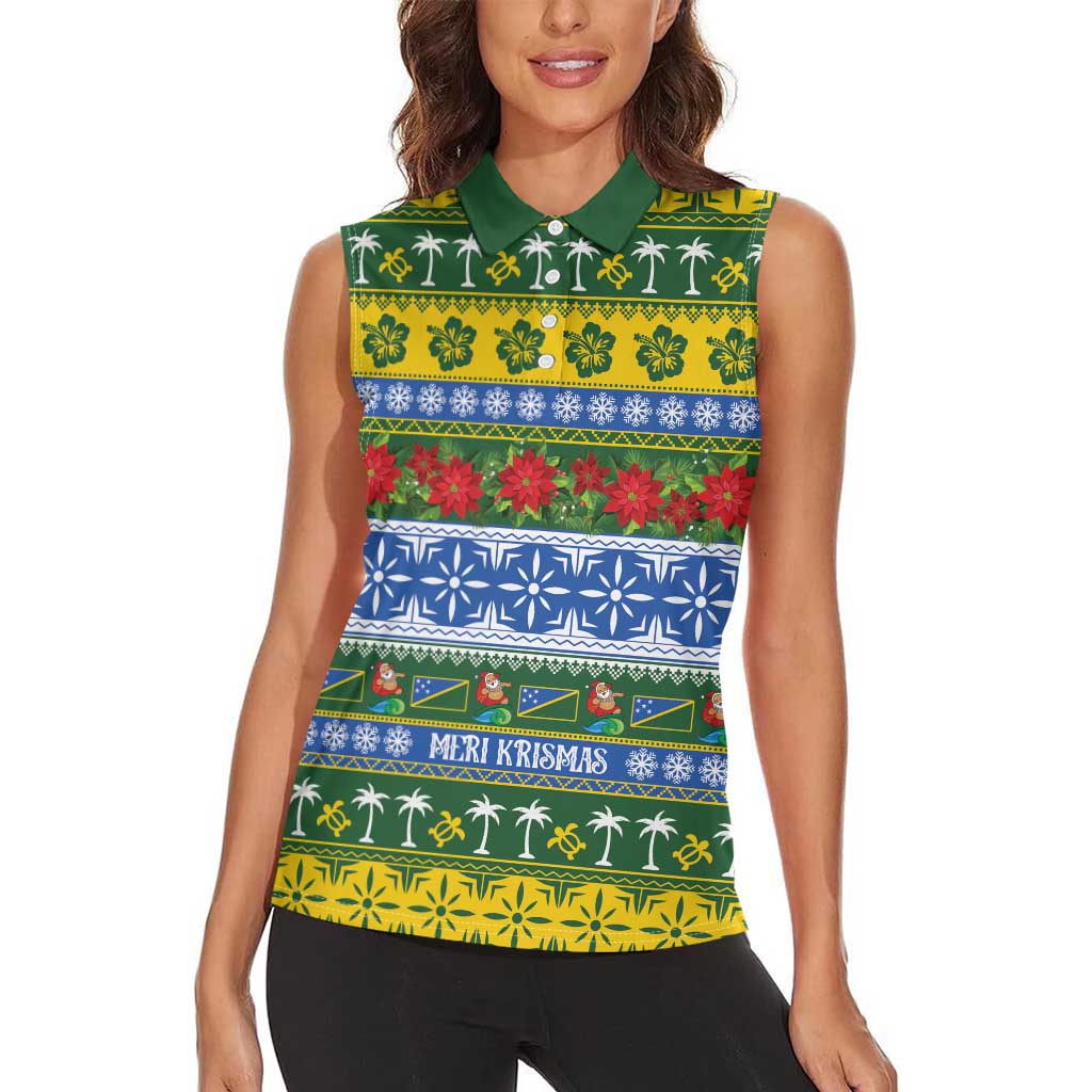 Solomon Islands Christmas Women Sleeveless Polo Shirt The Solomons Melanesian Meri Krismas LT14 - Polynesian Pride