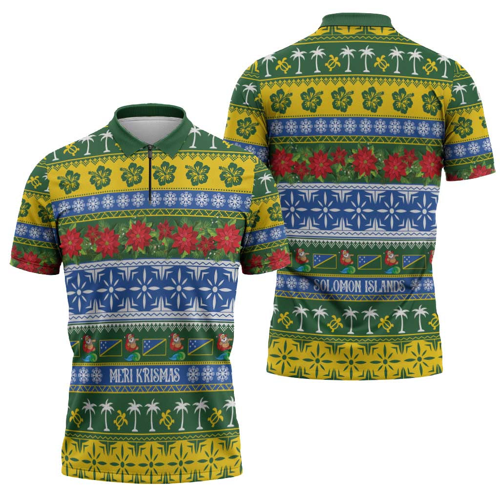 Solomon Islands Christmas Zipper Polo Shirt The Solomons Melanesian Meri Krismas LT14 - Polynesian Pride