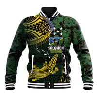 Solomon Islands Baseball Jacket 677 Proud Crocodile Melanesian Pattern LT14 Unisex Black - Polynesian Pride
