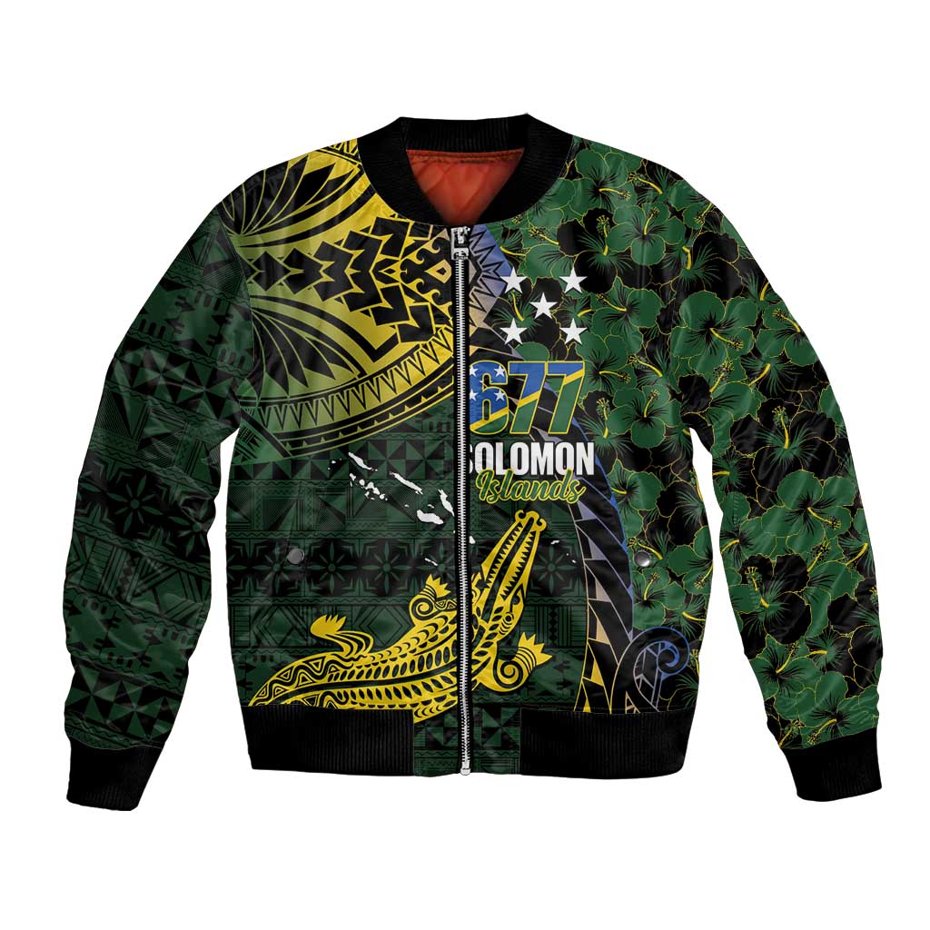 Solomon Islands Bomber Jacket 677 Proud Crocodile Melanesian Pattern LT14 Unisex Black - Polynesian Pride