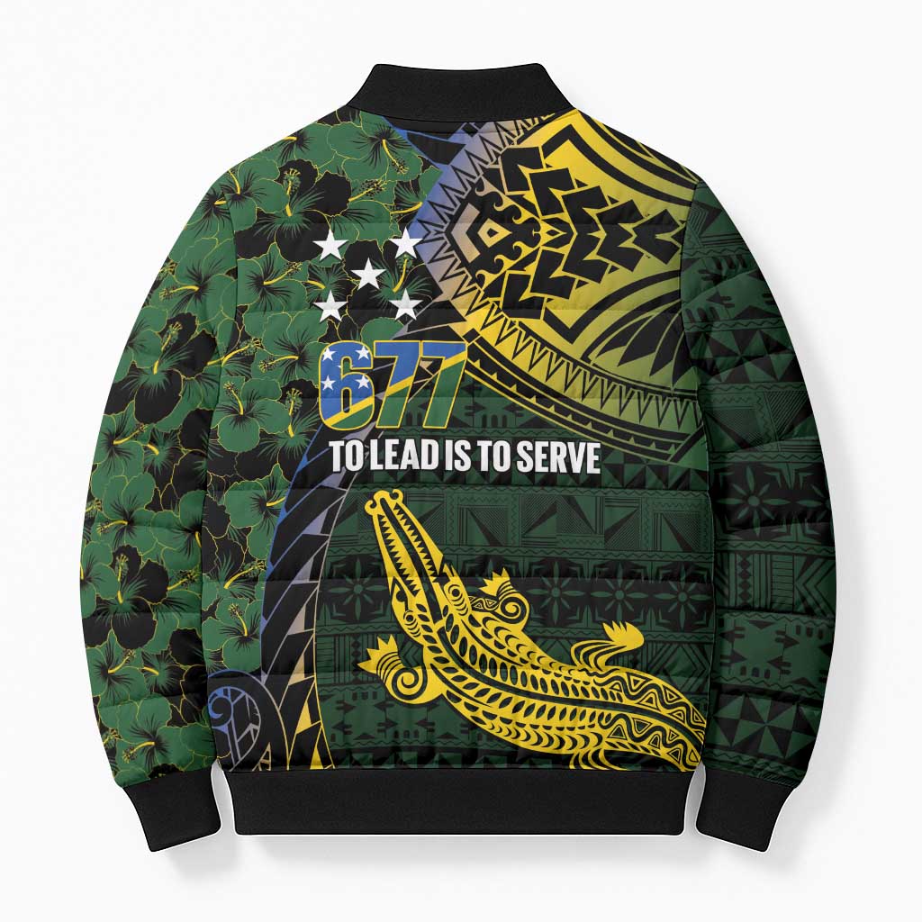 Solomon Islands Bomber Puffer Jacket 677 Proud Crocodile Melanesian Pattern LT14 - Polynesian Pride