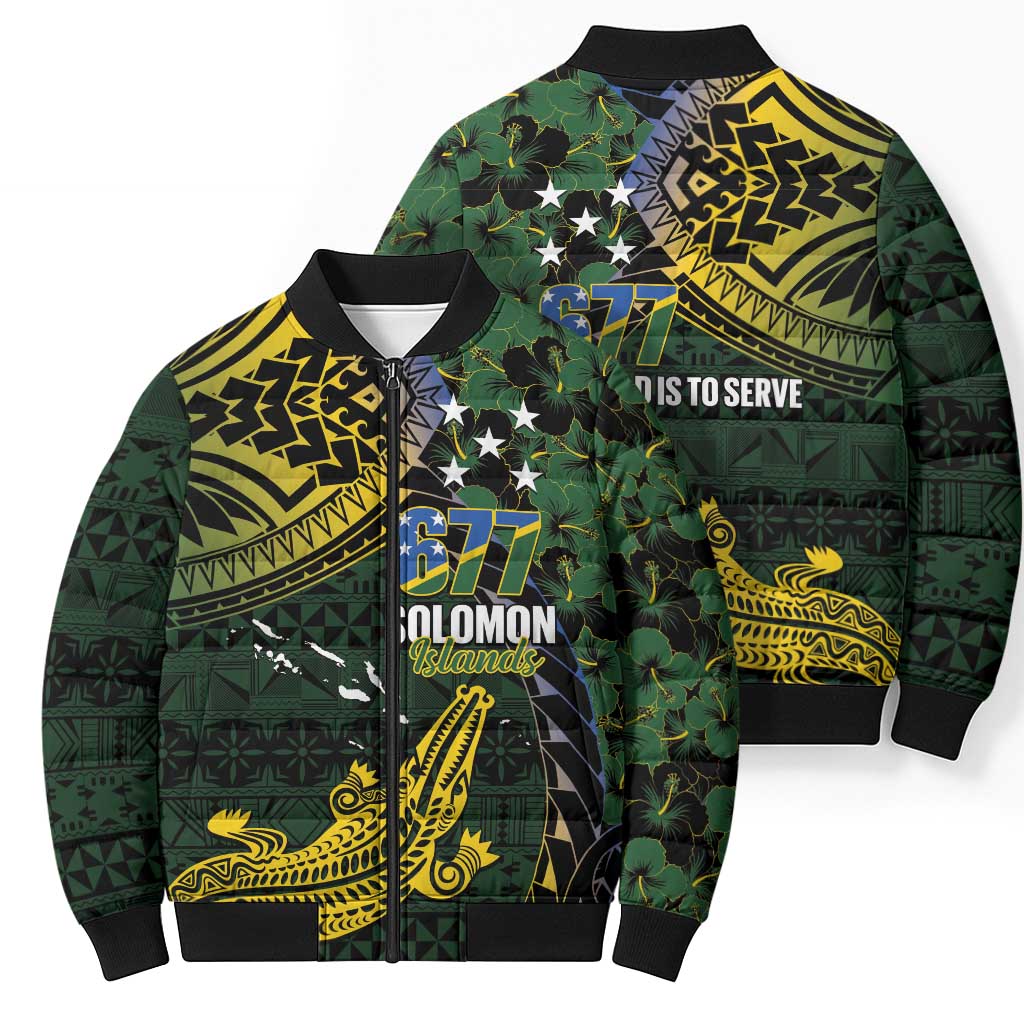 Solomon Islands Bomber Puffer Jacket 677 Proud Crocodile Melanesian Pattern LT14 - Polynesian Pride
