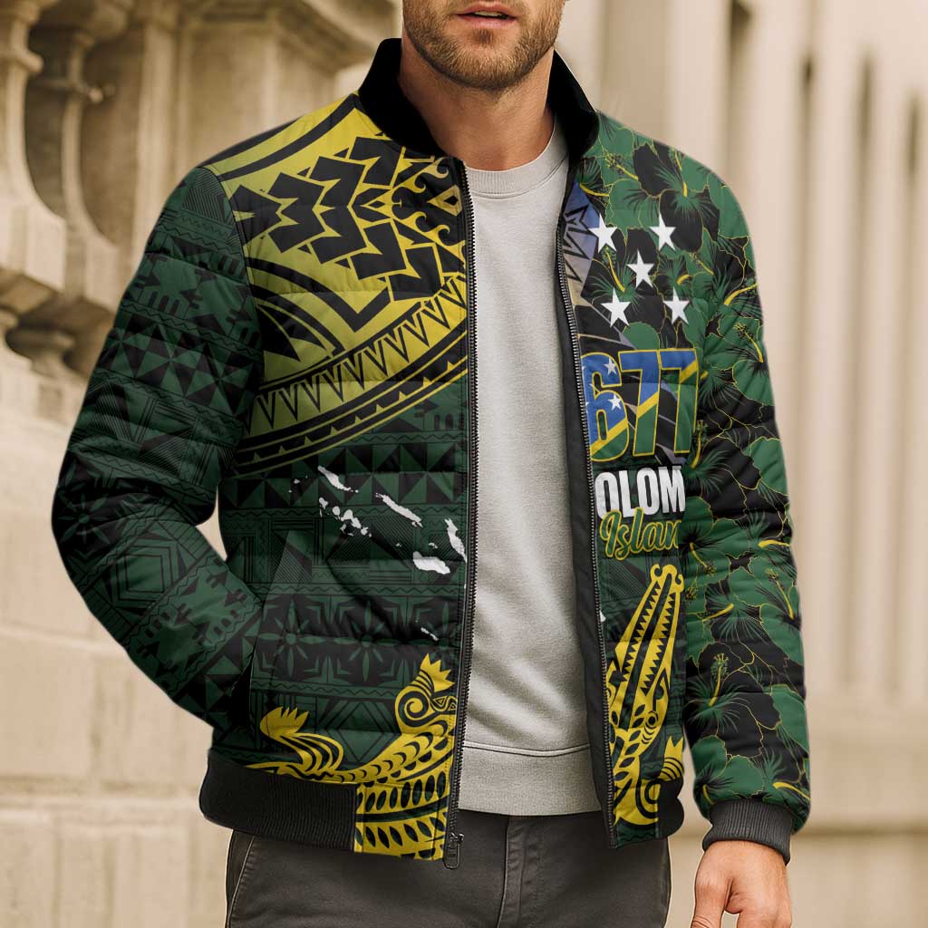 Solomon Islands Bomber Puffer Jacket 677 Proud Crocodile Melanesian Pattern LT14 - Polynesian Pride