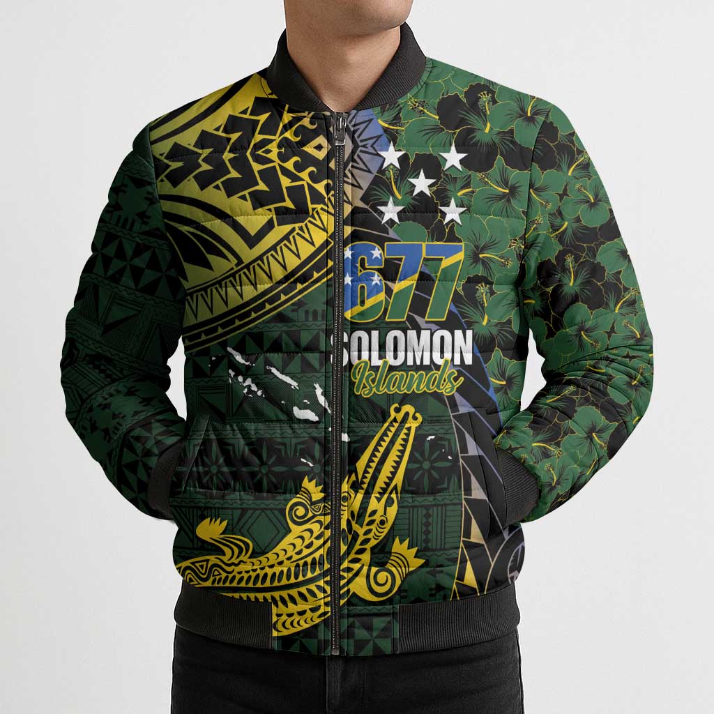 Solomon Islands Bomber Puffer Jacket 677 Proud Crocodile Melanesian Pattern LT14 - Polynesian Pride