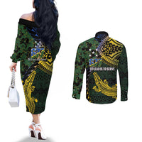 Solomon Islands Couples Matching Off The Shoulder Long Sleeve Dress and Long Sleeve Button Shirt 677 Proud Crocodile Melanesian Pattern LT14 - Polynesian Pride