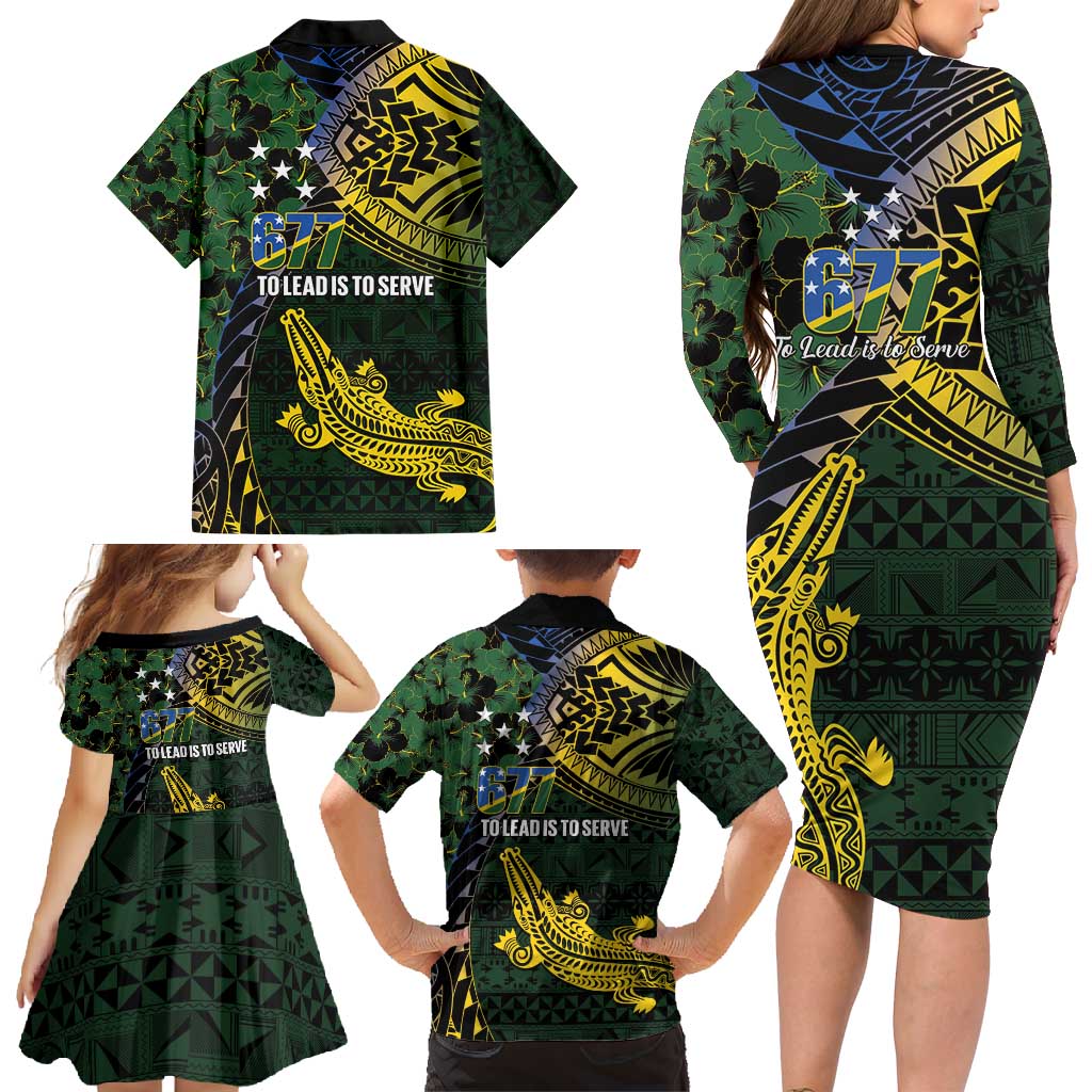 Solomon Islands Family Matching Long Sleeve Bodycon Dress and Hawaiian Shirt 677 Proud Crocodile Melanesian Pattern - Polynesian Pride
