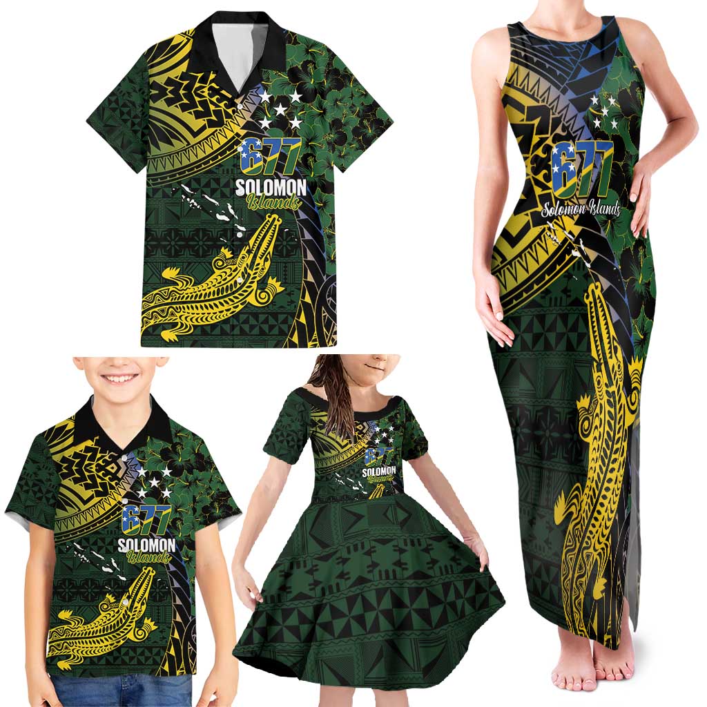 Solomon Islands Family Matching Tank Maxi Dress and Hawaiian Shirt 677 Proud Crocodile Melanesian Pattern - Polynesian Pride