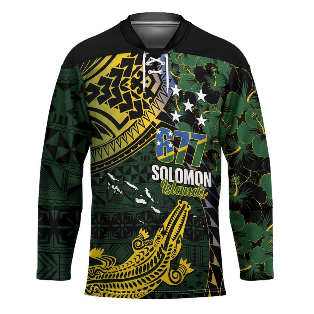 Solomon Islands Hockey Jersey 677 Proud Crocodile Melanesian Pattern LT14 Unisex Black - Polynesian Pride