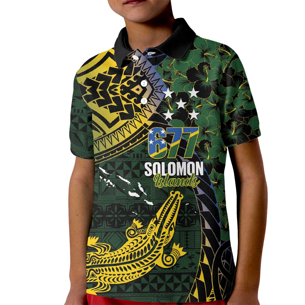 Solomon Islands Kid Polo Shirt 677 Proud Crocodile Melanesian Pattern LT14 Kid Black - Polynesian Pride