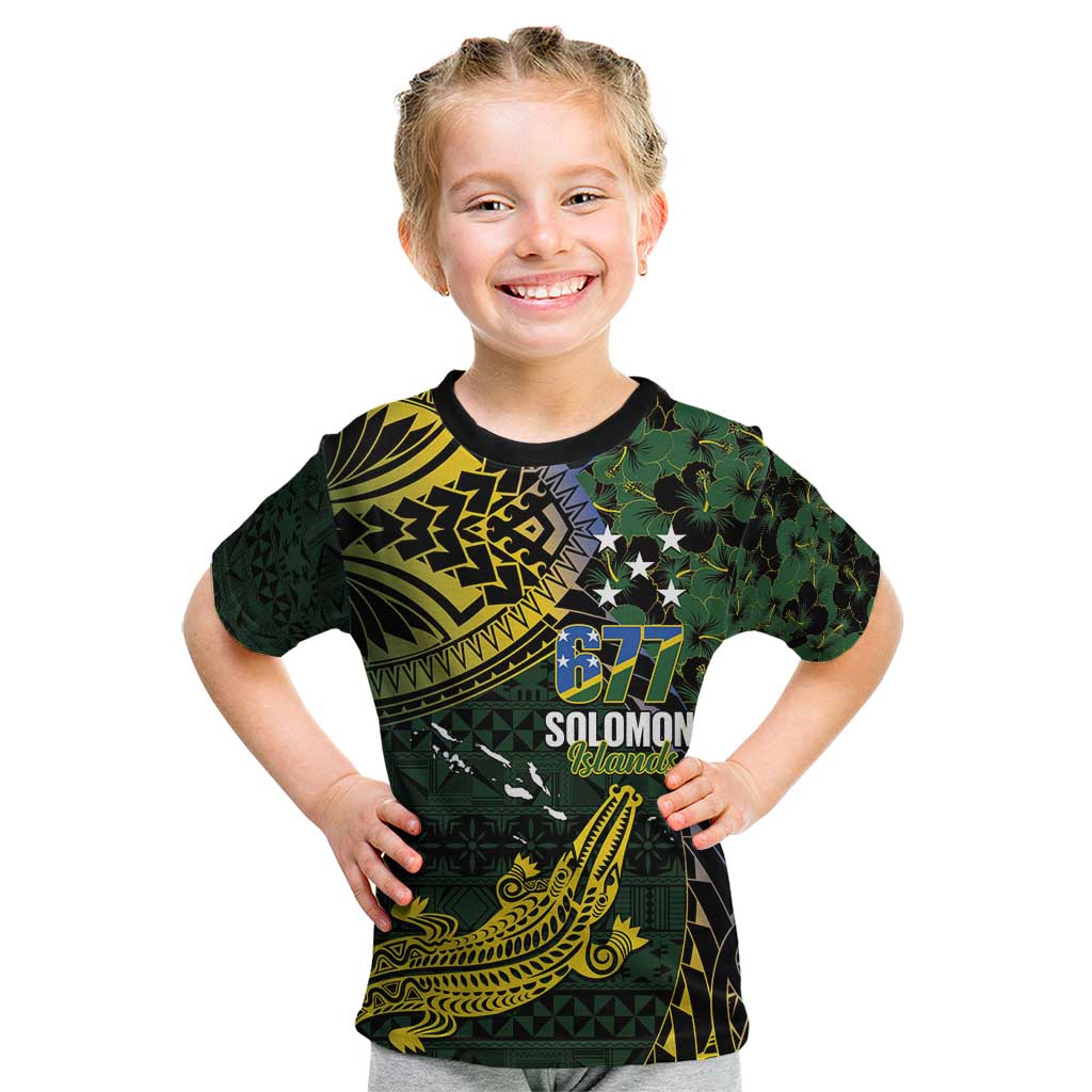 Solomon Islands Kid T Shirt 677 Proud Crocodile Melanesian Pattern LT14 Black - Polynesian Pride