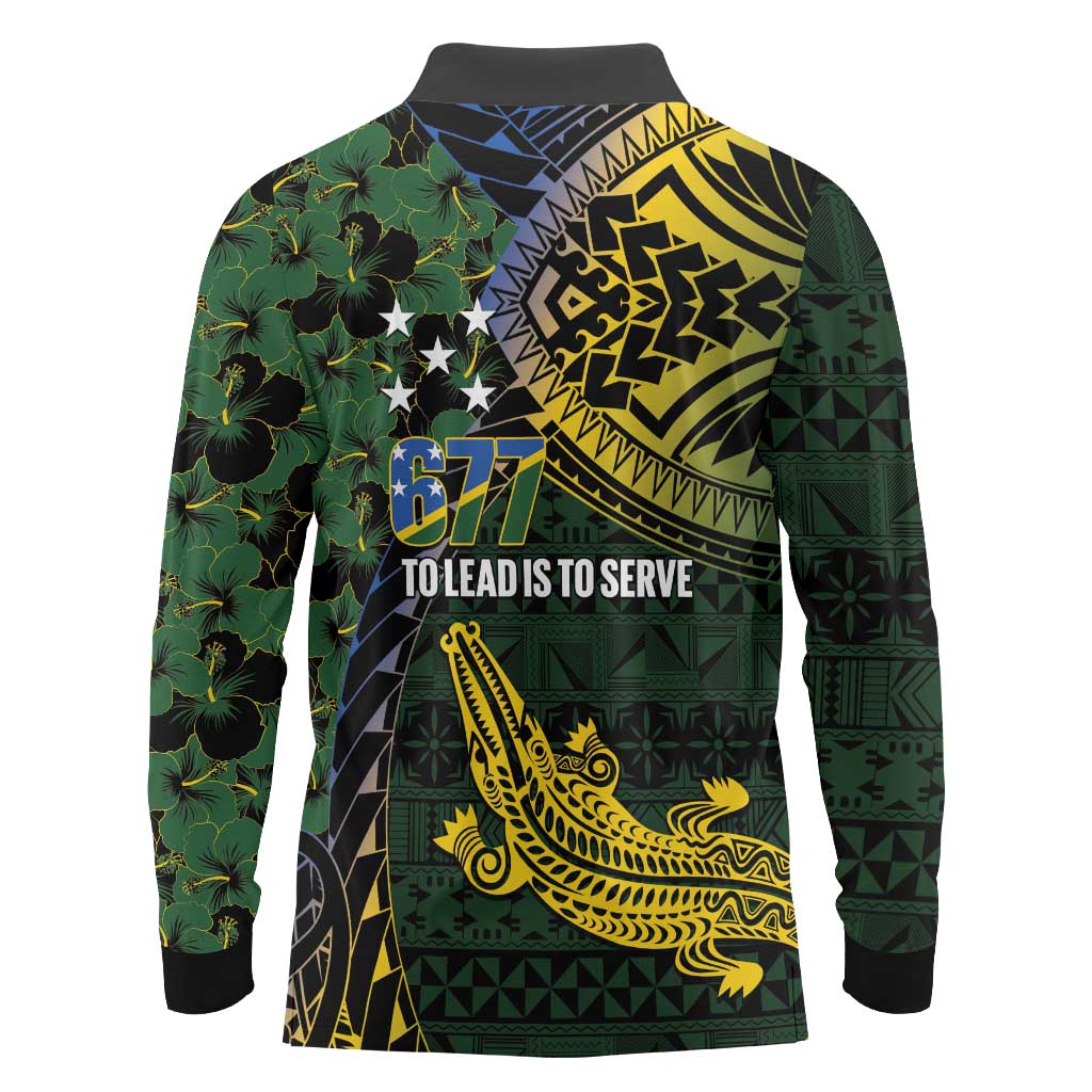 Solomon Islands Long Sleeve Polo Shirt 677 Proud Crocodile Melanesian Pattern LT14 - Polynesian Pride