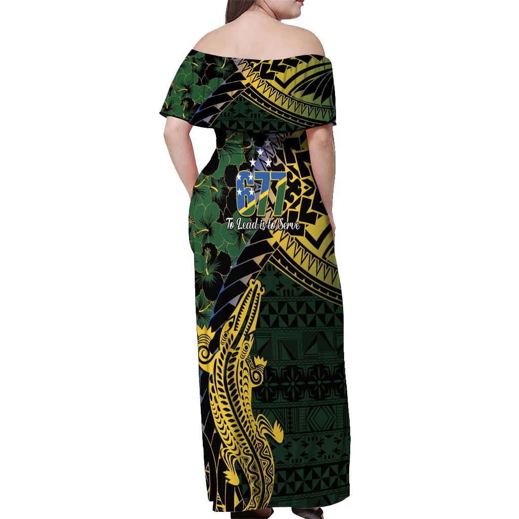 Solomon Islands Off Shoulder Maxi Dress 677 Proud Crocodile Melanesian Pattern - Polynesian Pride