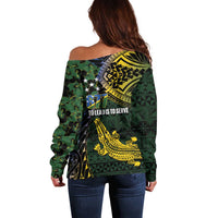 Solomon Islands Off Shoulder Sweater 677 Proud Crocodile Melanesian Pattern LT14 - Polynesian Pride