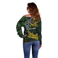 Solomon Islands Off Shoulder Sweater 677 Proud Crocodile Melanesian Pattern LT14 - Polynesian Pride