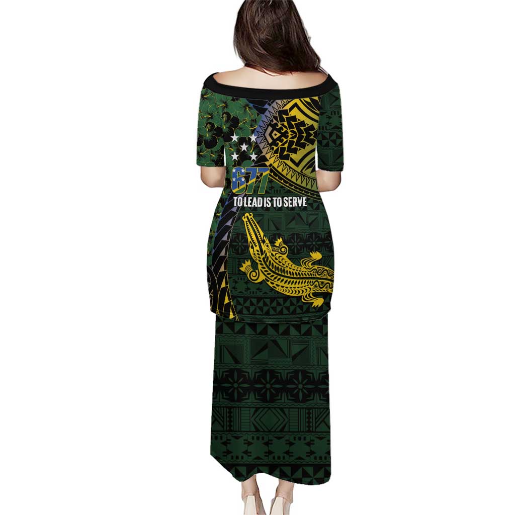 Solomon Islands Puletasi 677 Proud Crocodile Melanesian Pattern - Polynesian Pride