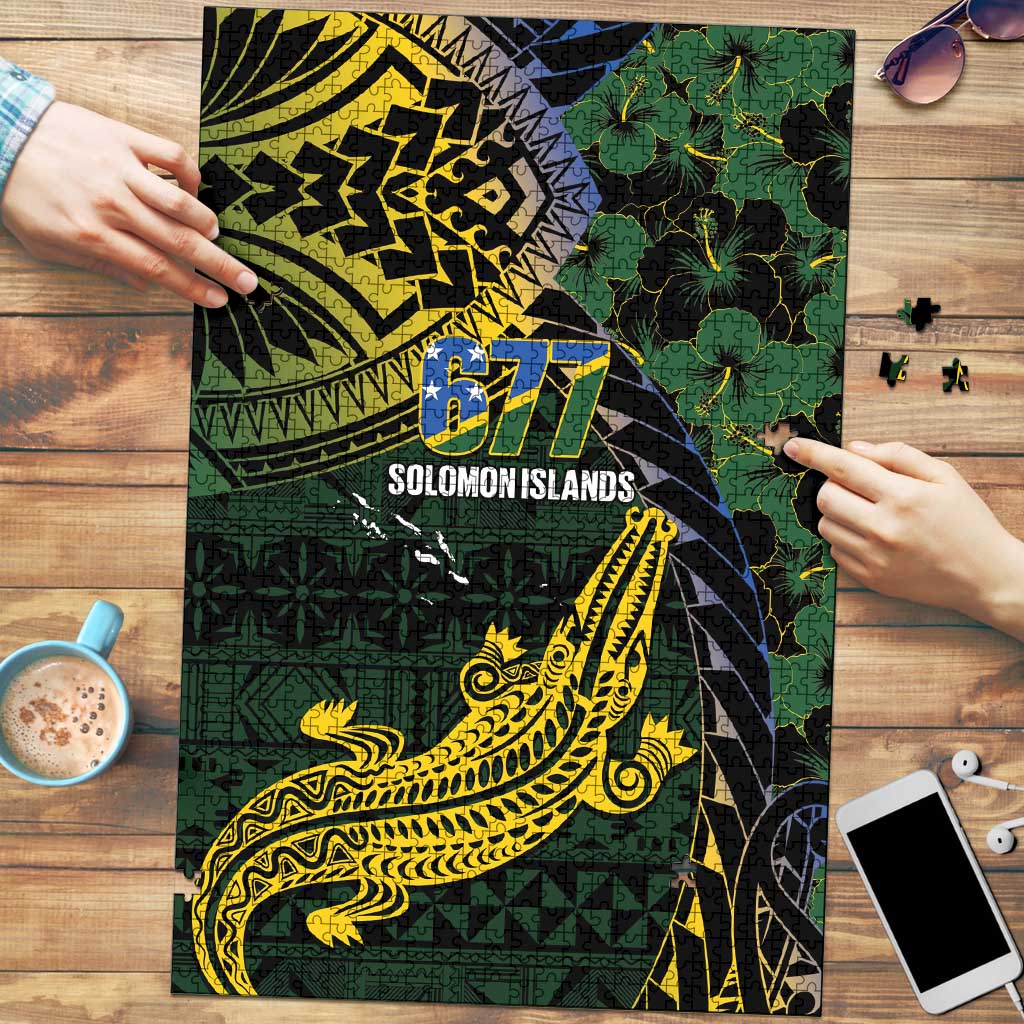 Solomon Islands Puzzle 677 Proud Crocodile Melanesian Pattern LT14 Black - Polynesian Pride