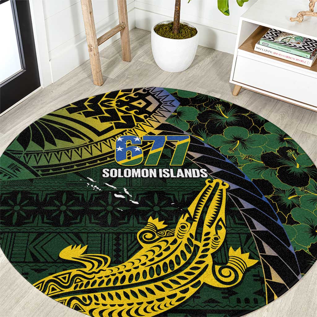 Solomon Islands Round Carpet 677 Proud Crocodile Melanesian Pattern LT14 Black - Polynesian Pride