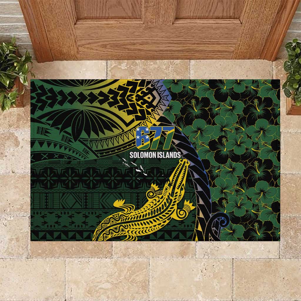 Solomon Islands Rubber Doormat 677 Proud Crocodile Melanesian Pattern LT14 Black - Polynesian Pride
