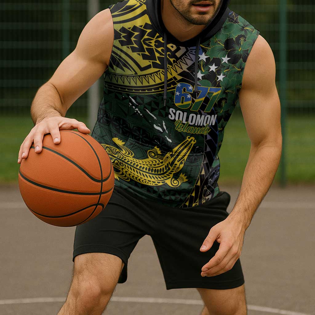 Solomon Islands Sleeveless Hoodie 677 Proud Crocodile Melanesian Pattern - Polynesian Pride