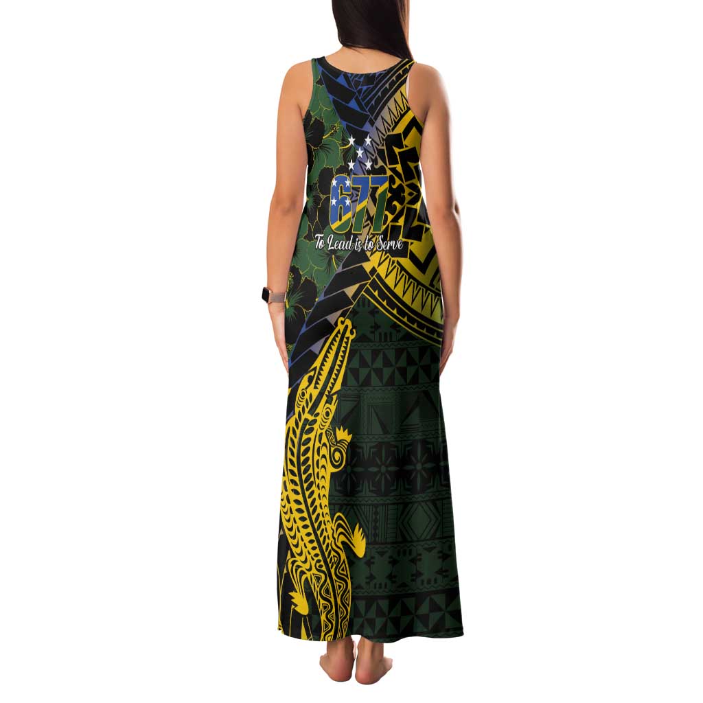Solomon Islands Tank Maxi Dress 677 Proud Crocodile Melanesian Pattern - Polynesian Pride