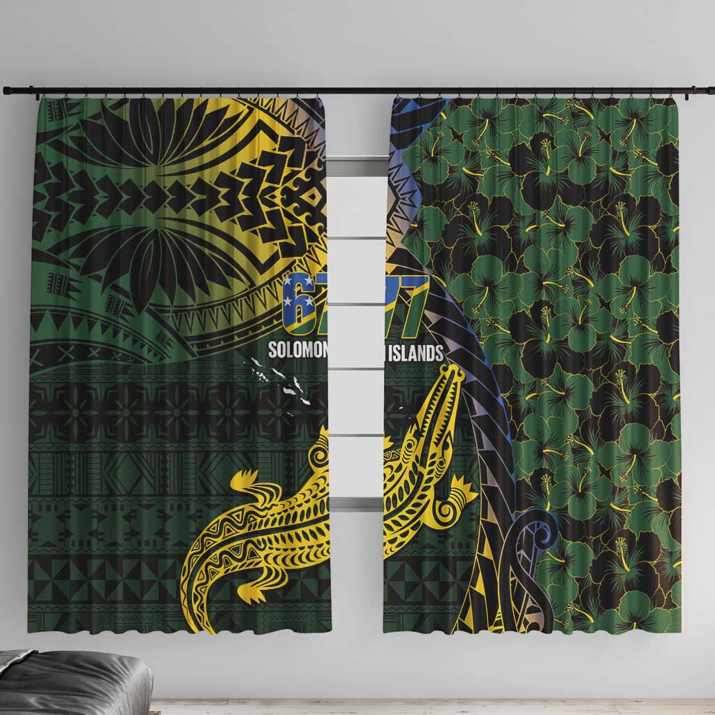 Solomon Islands Window Curtain 677 Proud Crocodile Melanesian Pattern LT14 With Hooks Black - Polynesian Pride