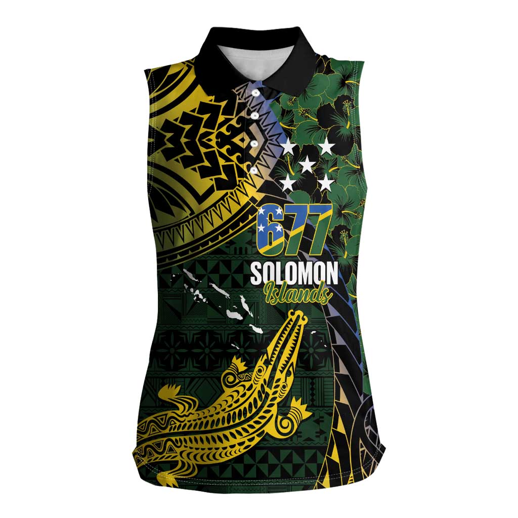 Solomon Islands Women Sleeveless Polo Shirt 677 Proud Crocodile Melanesian Pattern LT14 Female Black - Polynesian Pride