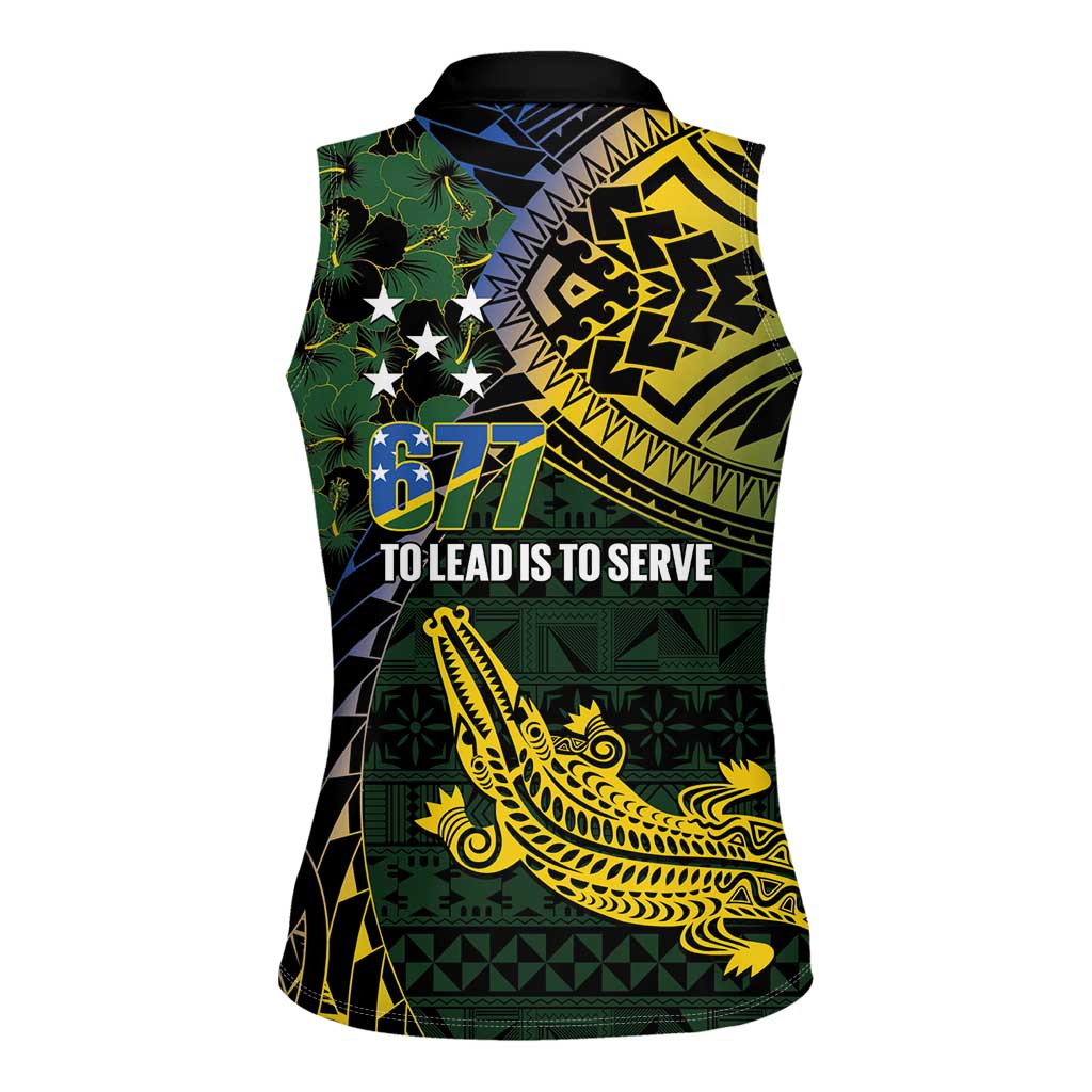 Solomon Islands Women Sleeveless Polo Shirt 677 Proud Crocodile Melanesian Pattern LT14 - Polynesian Pride